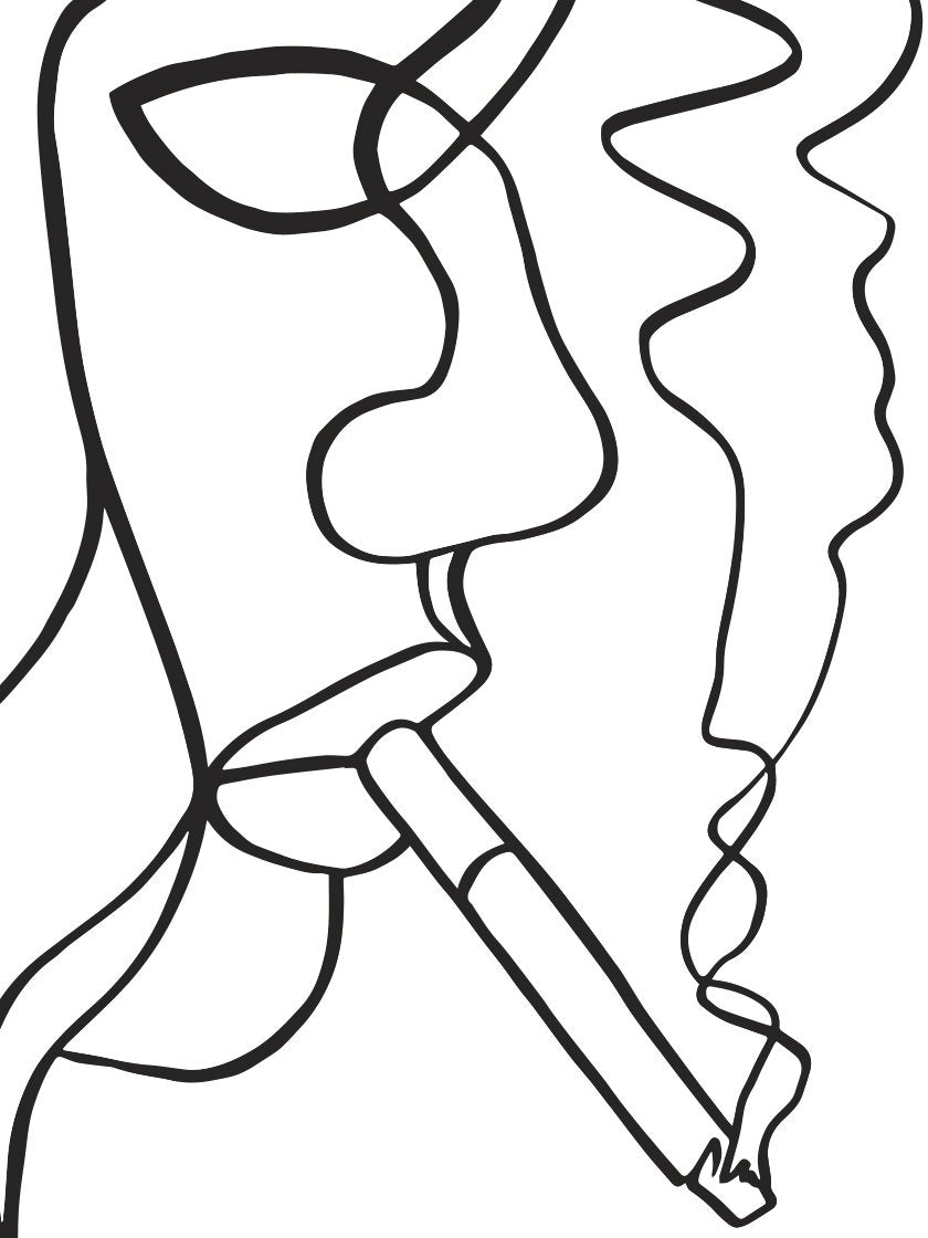 Smoking Woman Line Art - スモーキングウーマンの横顔 ポスター