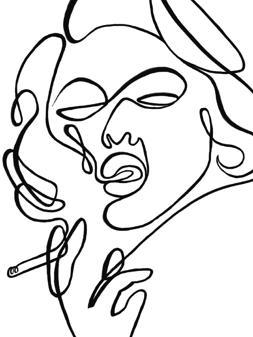 Line Art Smoking Lady - 煙草を吸う女性 ポスター