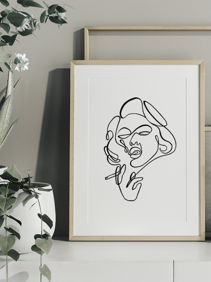 Line Art Smoking Lady - 煙草を吸う女性 ポスター