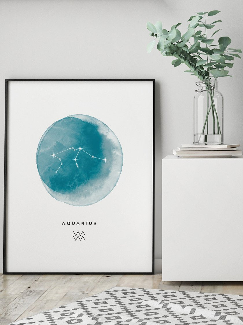 Aquarius Watercolour 水瓶座 - 水瓶座 水彩 星座ポスター