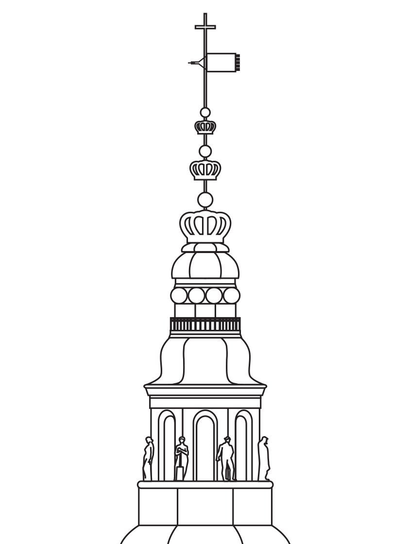 Christiansborg Slot Outline - クリスチャンスボー城 コペンハーゲンタワー ペン画ポスター