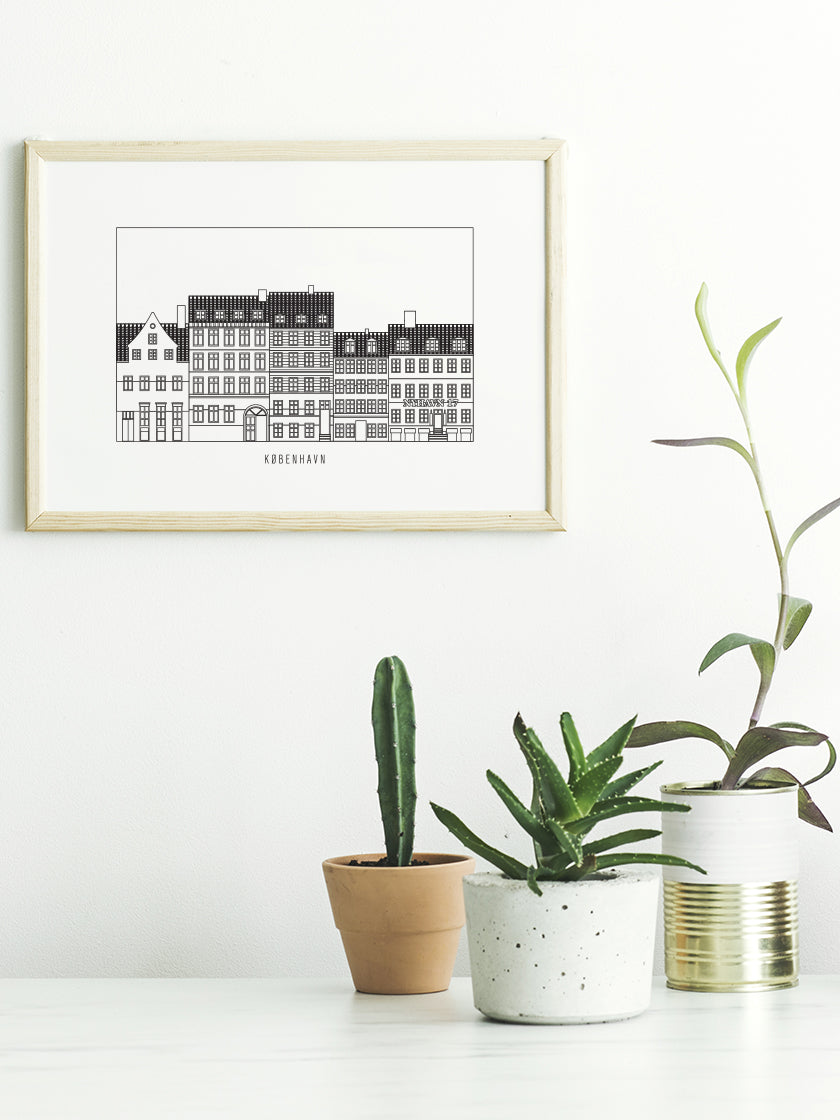 Nyhavn Outline - ニューハウン ペン画ポスター