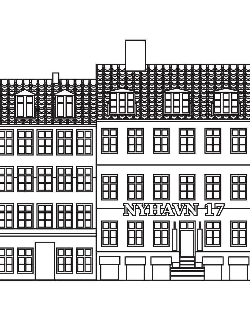 Nyhavn Outline - ニューハウン ペン画ポスター