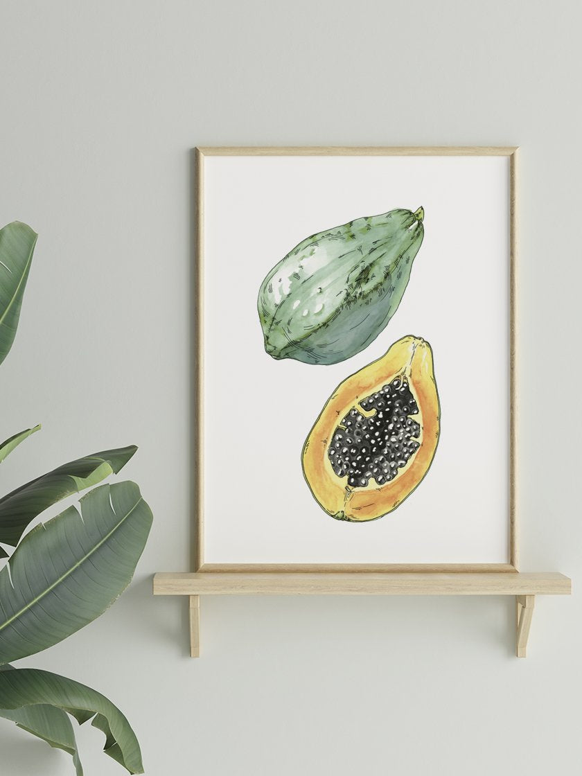 Hand Painted Vintage Botanical Papaya - ヴィンテージパパイヤ ポスター