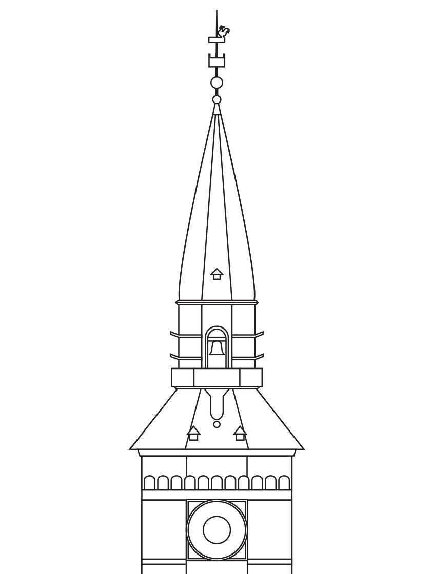 Københavns Rådhus Outline - コペンハーゲン市役所 コペンハーゲンタワー ペン画ポスター
