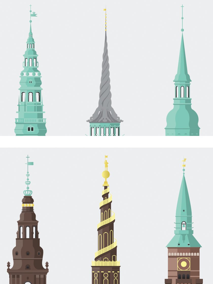 6 Towers of Copenhagen - コペンハーゲン6タワー ポスター