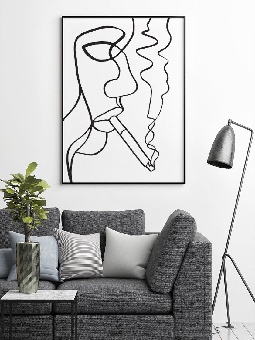 Smoking Woman Line Art - スモーキングウーマンの横顔 ポスター