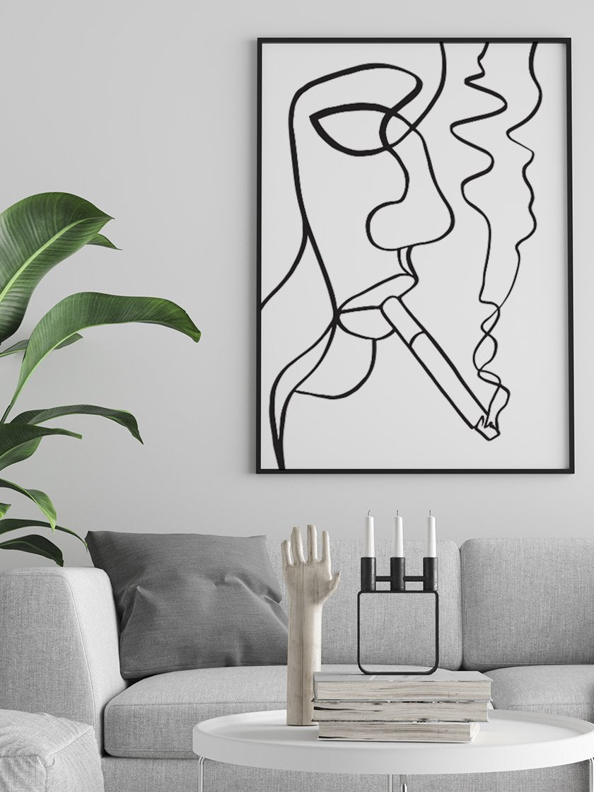 Smoking Woman Line Art - スモーキングウーマンの横顔 ポスター