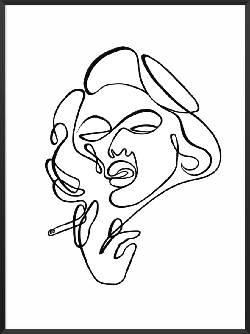 Line Art Smoking Lady - 煙草を吸う女性 ポスター