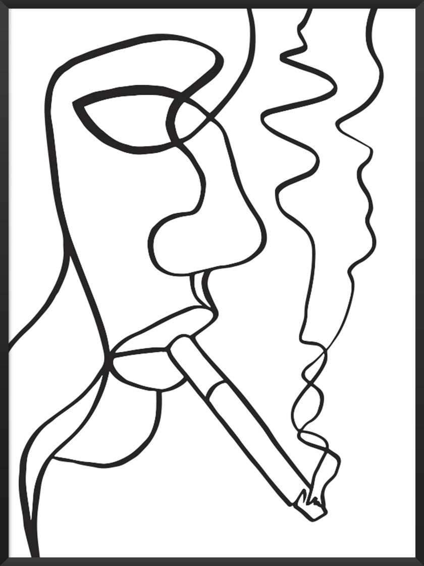 Smoking Woman Line Art - スモーキングウーマンの横顔 ポスター