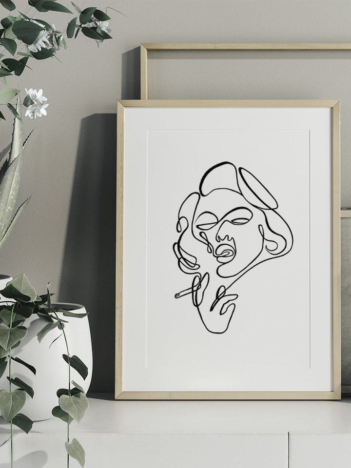 Line Art Smoking Lady - 煙草を吸う女性 ポスター
