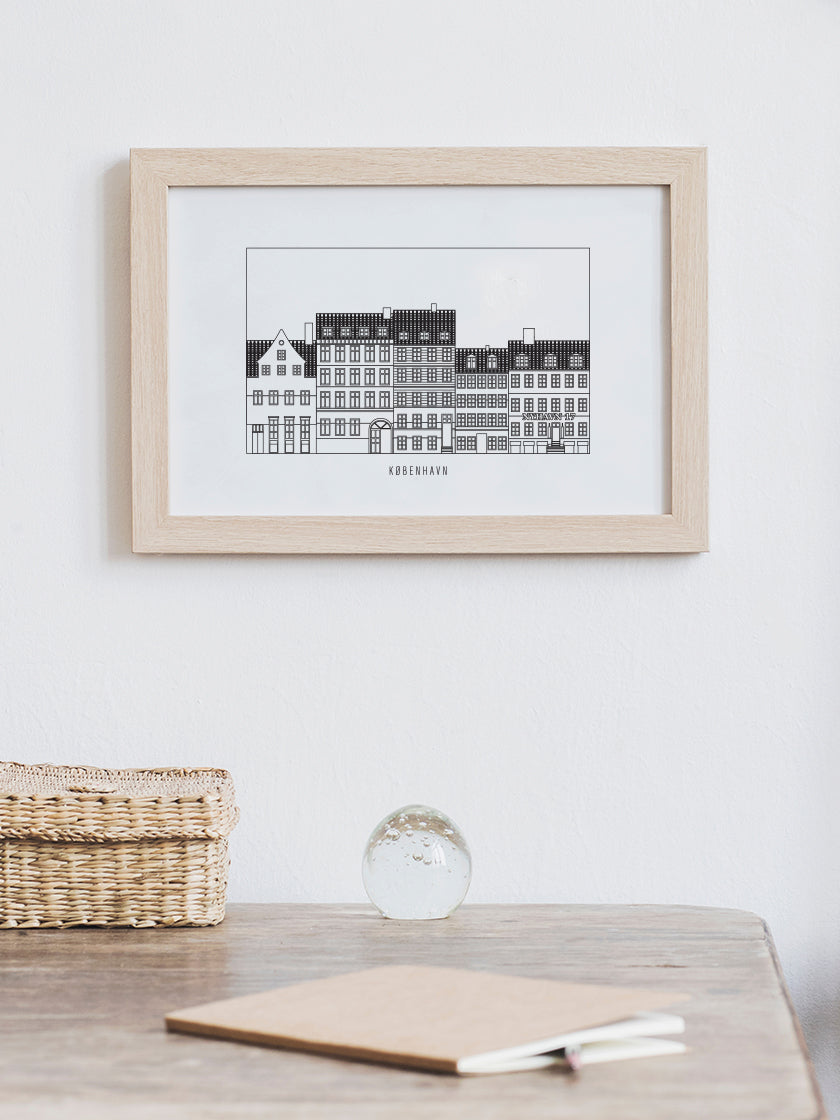 Nyhavn Outline - ニューハウン ペン画ポスター