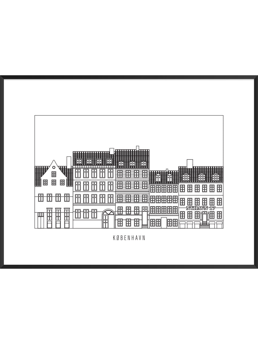 Nyhavn Outline - ニューハウン ペン画ポスター