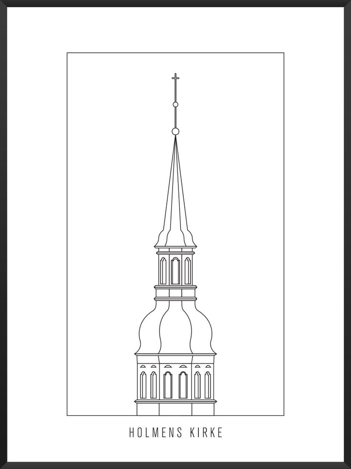 Holmens Kirke Outline - ホルメン教会 コペンハーゲンタワー ペン画ポスター