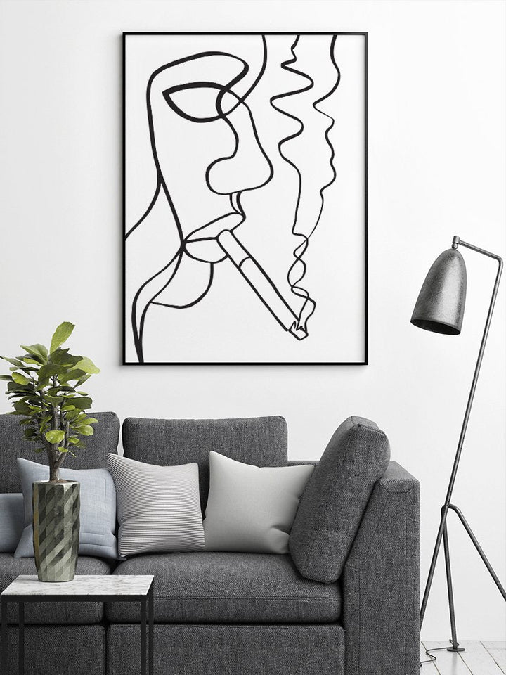 Smoking Woman Line Art - スモーキングウーマンの横顔 ポスター