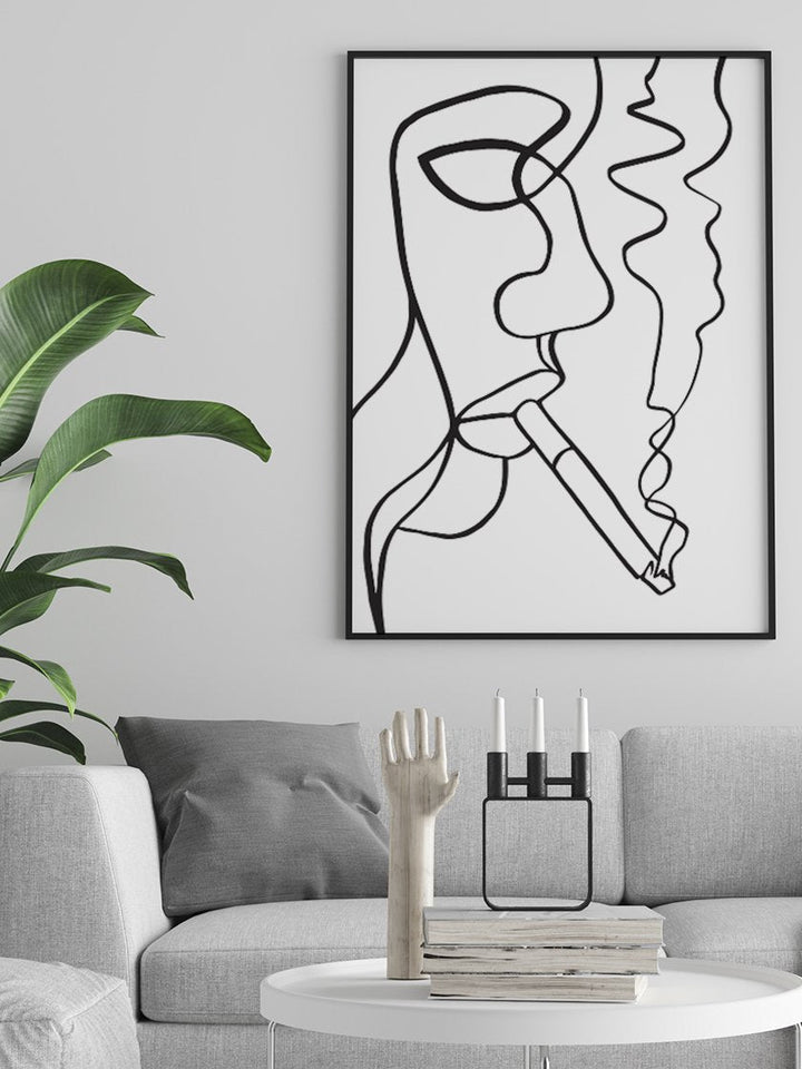 Smoking Woman Line Art - スモーキングウーマンの横顔 ポスター